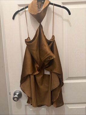 12th tribe brown satin halter top - never worn